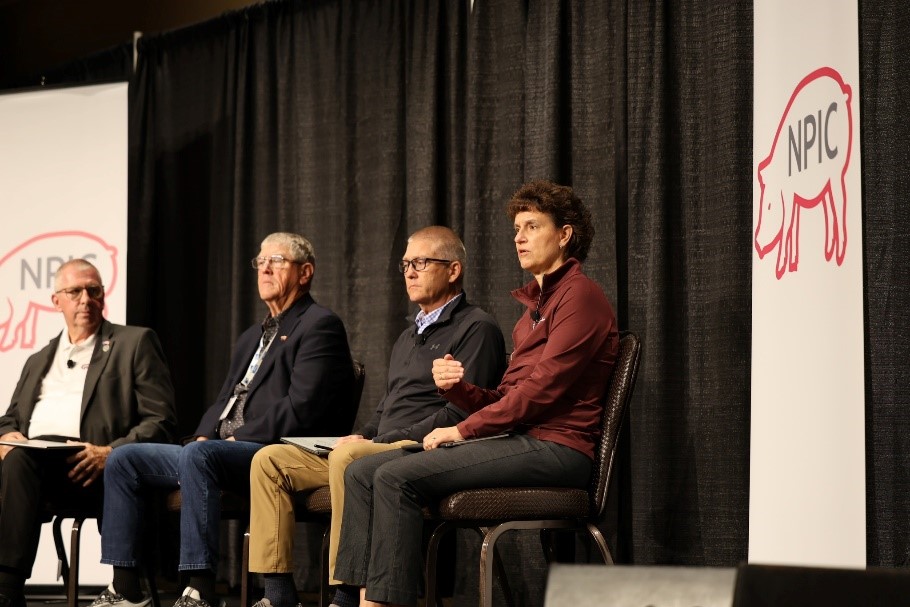 Left to right: NPPC President and Ohio pork producer Duane Stateler, President-elect and Iowa pork producer Rob Brenneman, Vice President and Ohio pork producer Pat Hord, and immediate past President and Minnesota pork producer Lori Stevermer discuss policy challenges within the industry.