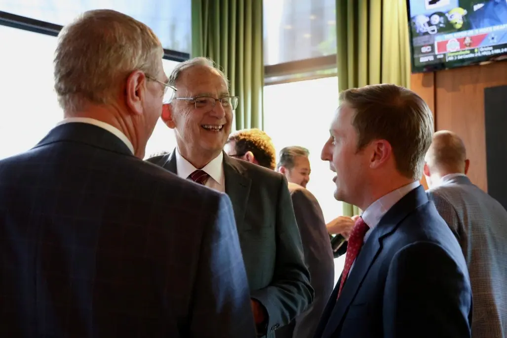 U.S. Senate Committee on Agriculture, Nutrition, and Forestry Chairman John Boozman (R-AR) speaks with NPPC President Rob Brenneman (left) and NPPC CEO Bryan Humphreys (right).
